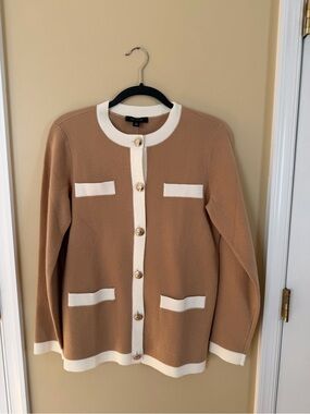 Ann Taylor Camel and Cream Button-Front Cardigan